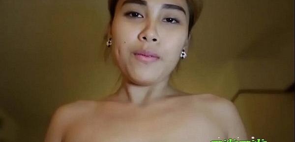  Quiet cute Thai girl with small tits and ass thoroughly enjoys white hard penis